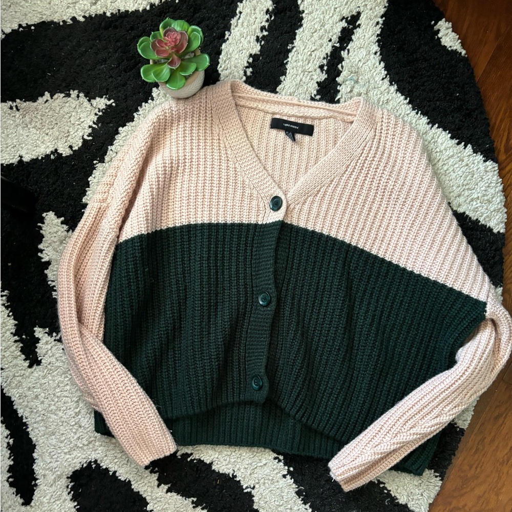 Vero Moda Green/Pink Colorblock Cardigan Medium